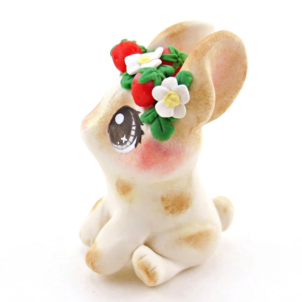Strawberry Crown Netherland Dwarf Rabbit Bunny Figurine - Polymer Clay Cottagecore Spring Animal Collection