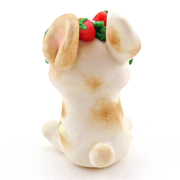 Strawberry Crown Netherland Dwarf Rabbit Bunny Figurine - Polymer Clay Cottagecore Spring Animal Collection