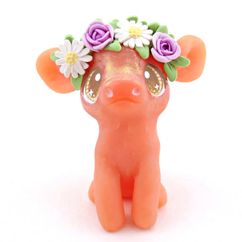 Flower Crown Piglet Figurine - Polymer Clay Cottagecore Spring Animal Collection