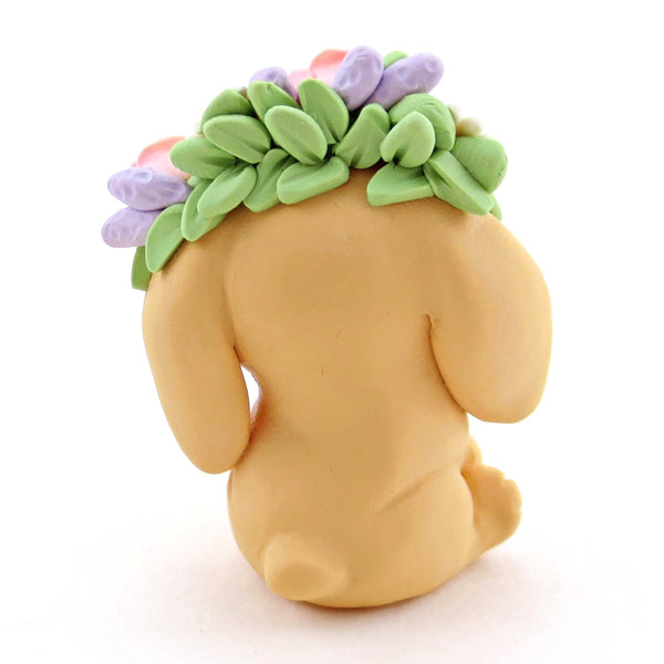 Flower Crown Orange Holland Lop Figurine - Polymer Clay Cottagecore Spring Animal Collection