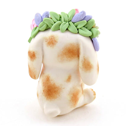 Flower Crown Spotted Holland Lop Figurine - Polymer Clay Cottagecore Spring Animal Collection