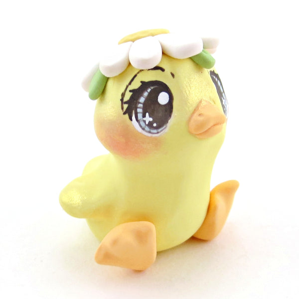 Flower Daisy Hat Duckling Figurine - Polymer Clay Cottagecore Spring Animal Collection