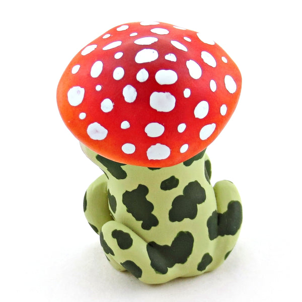 Mushroom Hat Spotty Frog Figurine - Polymer Clay Cottagecore Spring Animal Collection