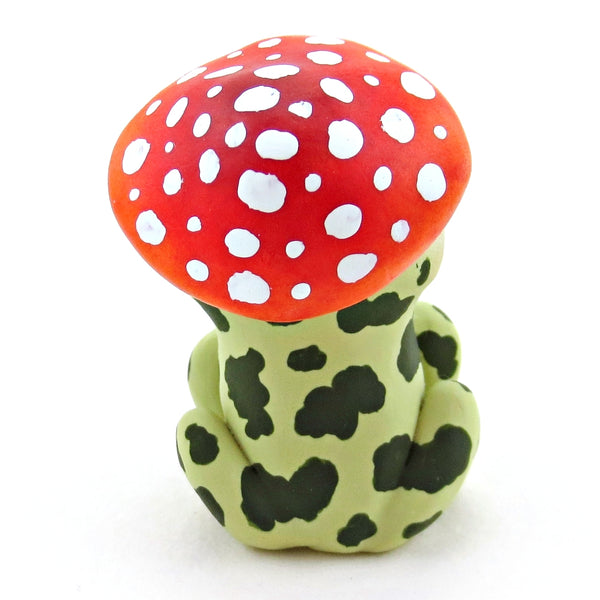 Mushroom Hat Spotty Frog Figurine - Polymer Clay Cottagecore Spring Animal Collection