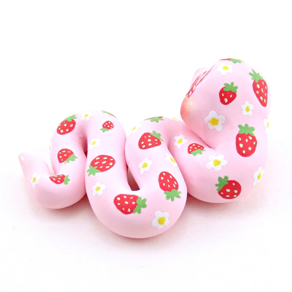 Strawberry Snake Figurine - Polymer Clay Cottagecore Spring Animal Collection