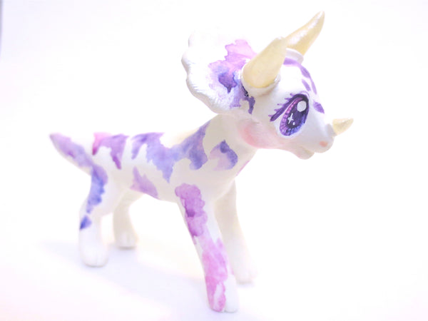 Watercolor Effect Triceratops Figurine - Polymer Clay Dinosaur with Kawaii Eyes