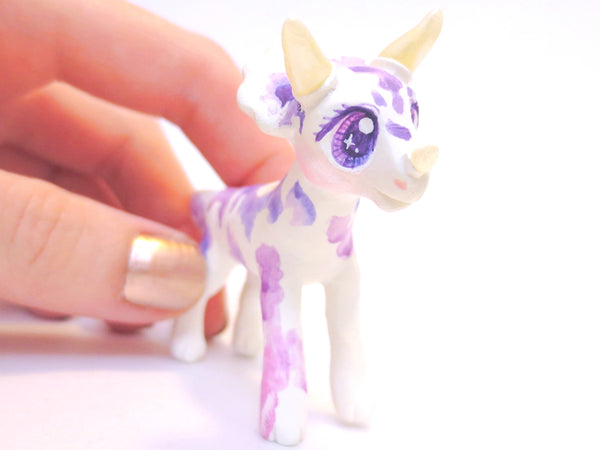 Watercolor Effect Triceratops Figurine - Polymer Clay Dinosaur with Kawaii Eyes