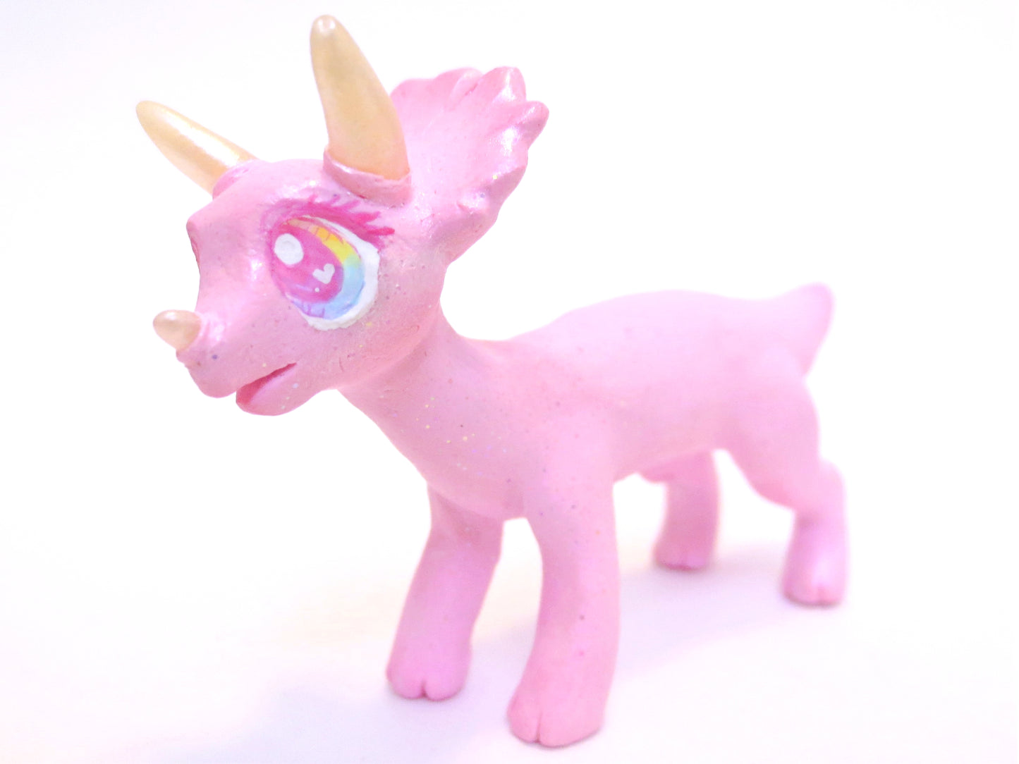 Pink Glitter Triceratops Figurine - Polymer Clay Dinosaur with Kawaii Eyes