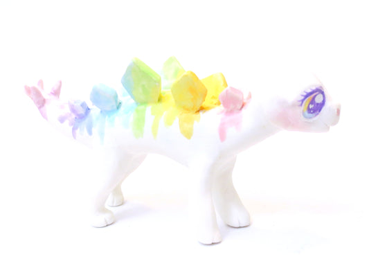 Watercolor Effect Stegosaurus Figurine - Polymer Clay Stegosaur Dinosaur with Kawaii Eyes