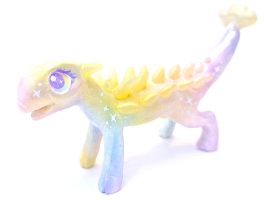 Rainbow Shimmer Ankylosaurus Figurine - Polymer Clay Iridescent Dinosaur with Kawaii Eyes