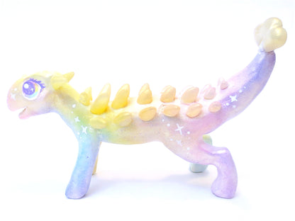 Rainbow Shimmer Ankylosaurus Figurine - Polymer Clay Iridescent Dinosaur with Kawaii Eyes