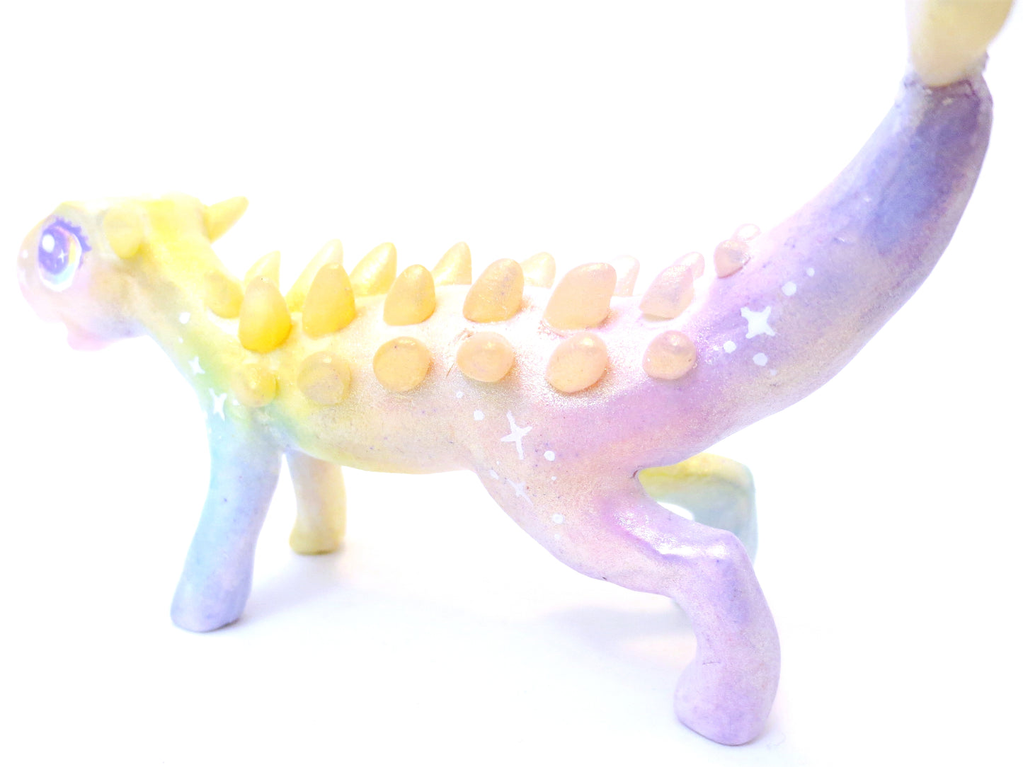 Rainbow Shimmer Ankylosaurus Figurine - Polymer Clay Iridescent Dinosaur with Kawaii Eyes