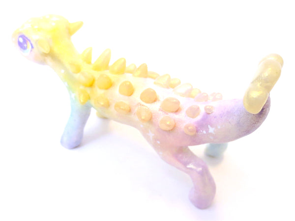 Rainbow Shimmer Ankylosaurus Figurine - Polymer Clay Iridescent Dinosaur with Kawaii Eyes