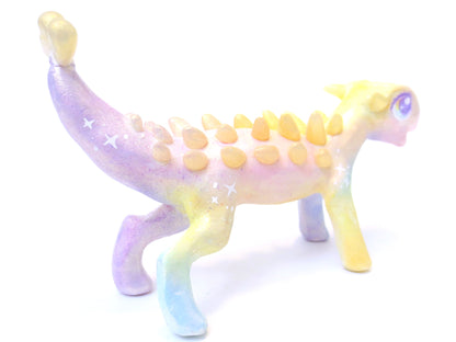 Rainbow Shimmer Ankylosaurus Figurine - Polymer Clay Iridescent Dinosaur with Kawaii Eyes