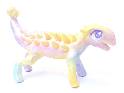 Rainbow Shimmer Ankylosaurus Figurine - Polymer Clay Iridescent Dinosaur with Kawaii Eyes