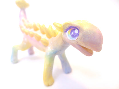 Rainbow Shimmer Ankylosaurus Figurine - Polymer Clay Iridescent Dinosaur with Kawaii Eyes