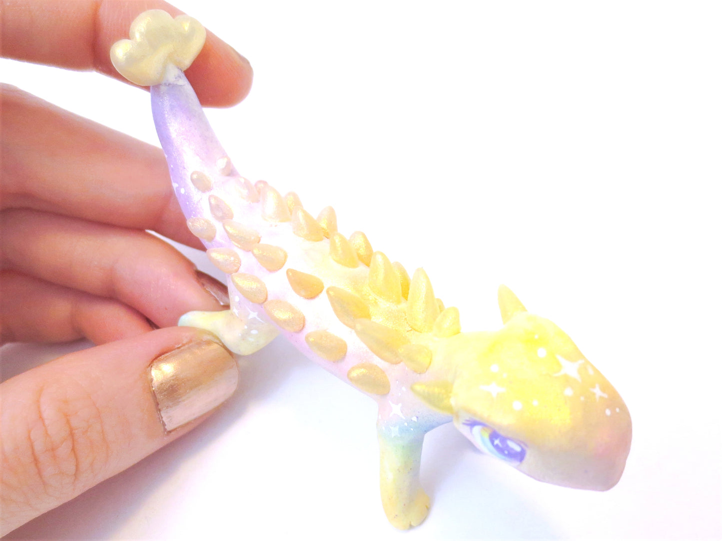 Rainbow Shimmer Ankylosaurus Figurine - Polymer Clay Iridescent Dinosaur with Kawaii Eyes