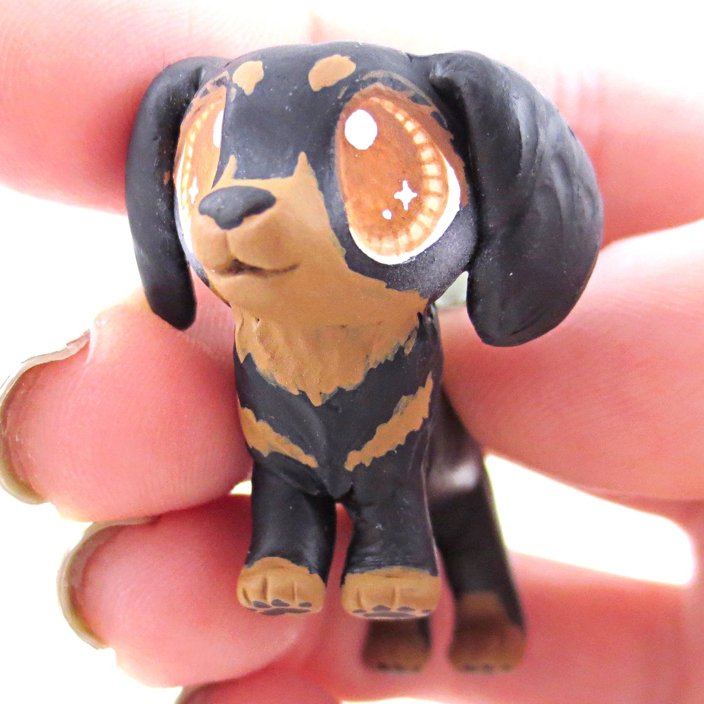 Black and Tan Dachshund Sausage Dog Figurine - Polymer Clay Dog Collection