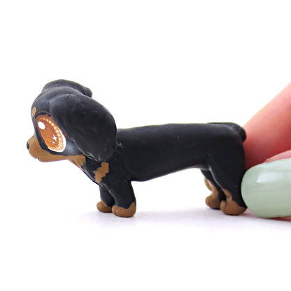 Black and Tan Dachshund Sausage Dog Figurine - Polymer Clay Dog Collection