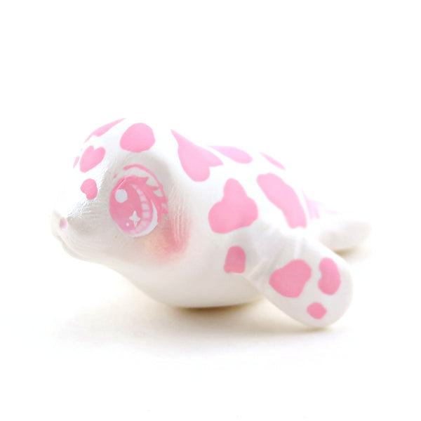 Pink Cow Spotted Manatee Figurine - Polymer Clay Doodle Ocean Collection
