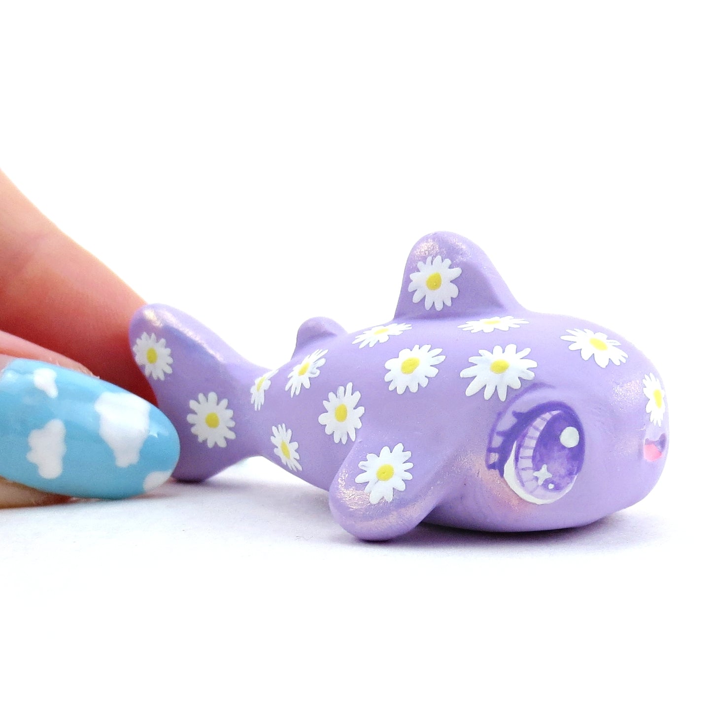 Daisy Purple Whale Shark Figurine - Polymer Clay Doodle Ocean Collection