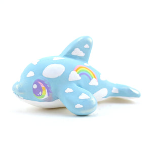 Cloud and Rainbow Orca Figurine - Polymer Clay Doodle Ocean Collection