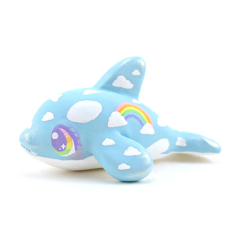 Cloud and Rainbow Orca Figurine - Polymer Clay Doodle Ocean Collection