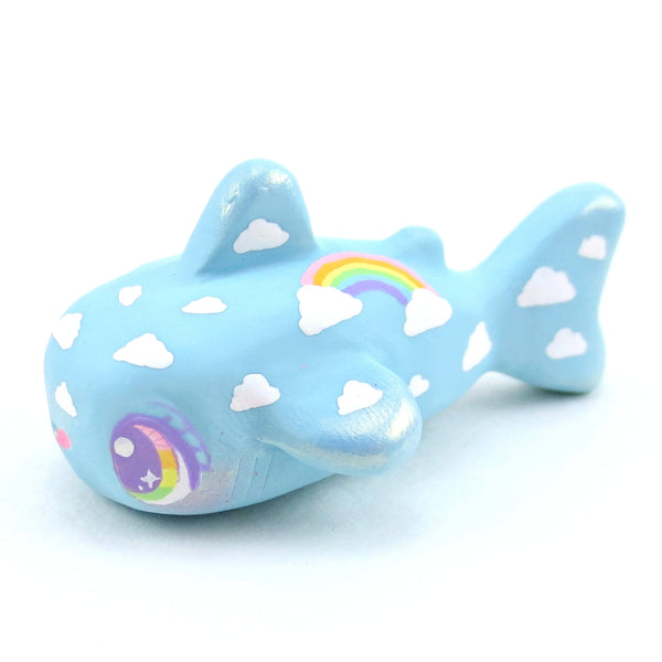 Cloud and Rainbow Whale Shark Figurine - Polymer Clay Doodle Ocean Collection