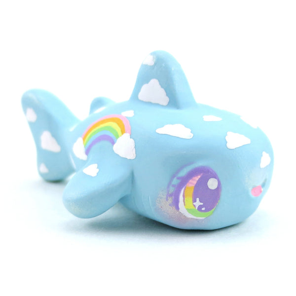 Cloud and Rainbow Whale Shark Figurine - Polymer Clay Doodle Ocean Collection