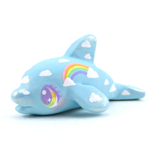 Cloud and Rainbow Dolphin Figurine - Polymer Clay Doodle Ocean Collection