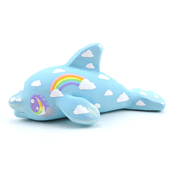 Cloud and Rainbow Dolphin Figurine - Polymer Clay Doodle Ocean Collection