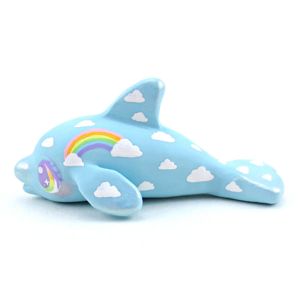 Cloud and Rainbow Dolphin Figurine - Polymer Clay Doodle Ocean Collection