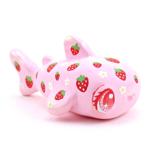 Strawberry Whale Shark Figurine - Polymer Clay Doodle Ocean Collection