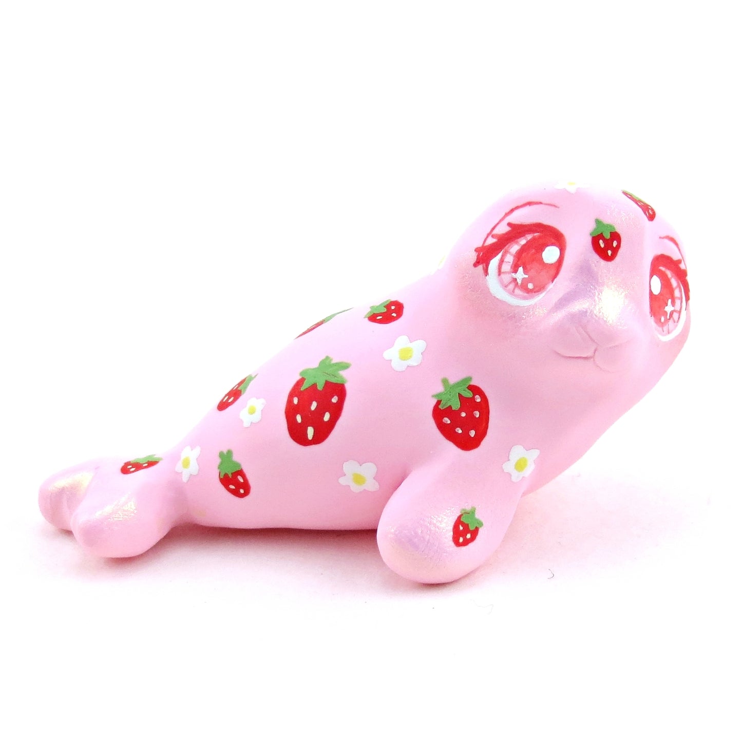 Strawberry Seal Figurine - Polymer Clay Doodle Ocean Collection