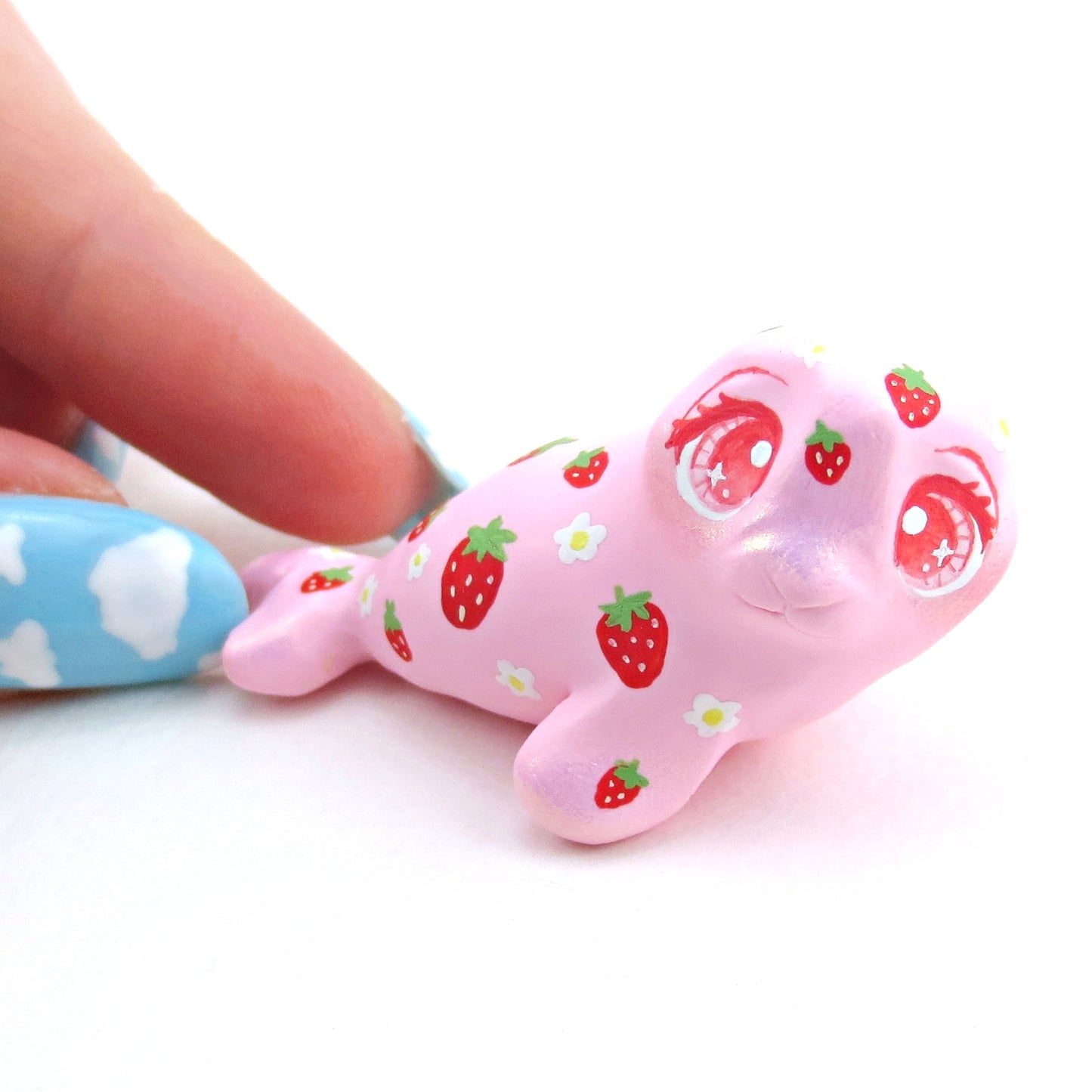 Strawberry Seal Figurine - Polymer Clay Doodle Ocean Collection