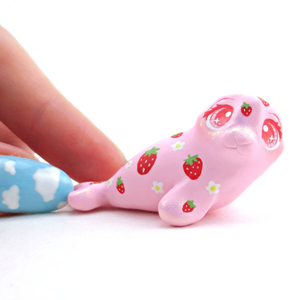 Strawberry Seal Figurine - Polymer Clay Doodle Ocean Collection