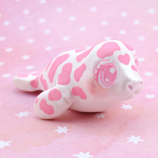 Pink Cow Spotted Manatee Figurine - Polymer Clay Doodle Ocean Collection