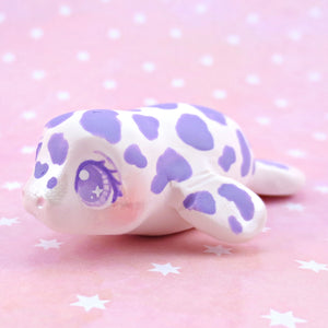 Purple Cow Spotted Manatee Figurine - Polymer Clay Doodle Ocean Collection