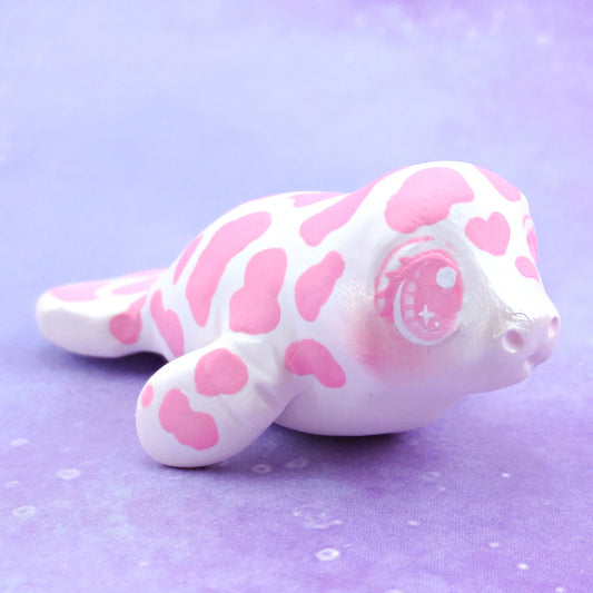 Pink Cow Spotted Manatee Figurine - Polymer Clay Doodle Ocean Collection