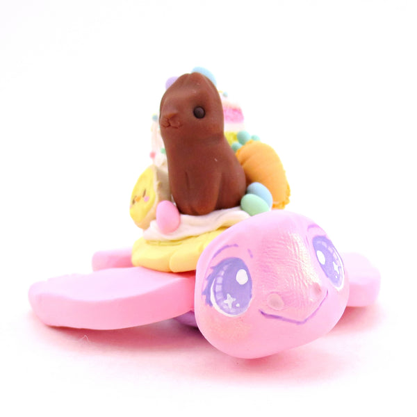 Pink Easter Dessert Turtle Figurine - Polymer Clay Easter Animal Collection