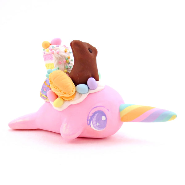 Pink Easter Dessert Narwhal Figurine - Polymer Clay Easter Animal Collection
