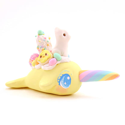 Yellow Easter Dessert Narwhal Figurine - Polymer Clay Easter Animal Collection