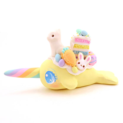 Yellow Easter Dessert Narwhal Figurine - Polymer Clay Easter Animal Collection