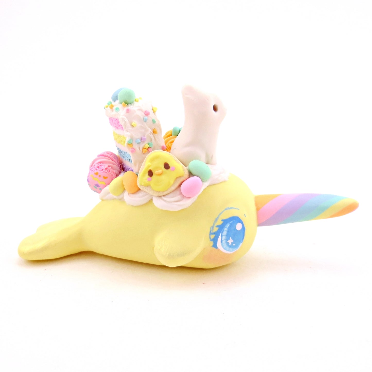 Yellow Easter Dessert Narwhal Figurine - Polymer Clay Easter Animal Collection