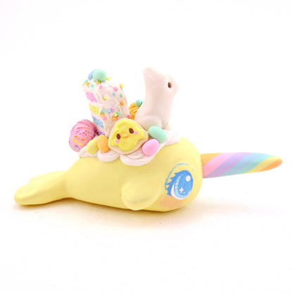 Yellow Easter Dessert Narwhal Figurine - Polymer Clay Easter Animal Collection