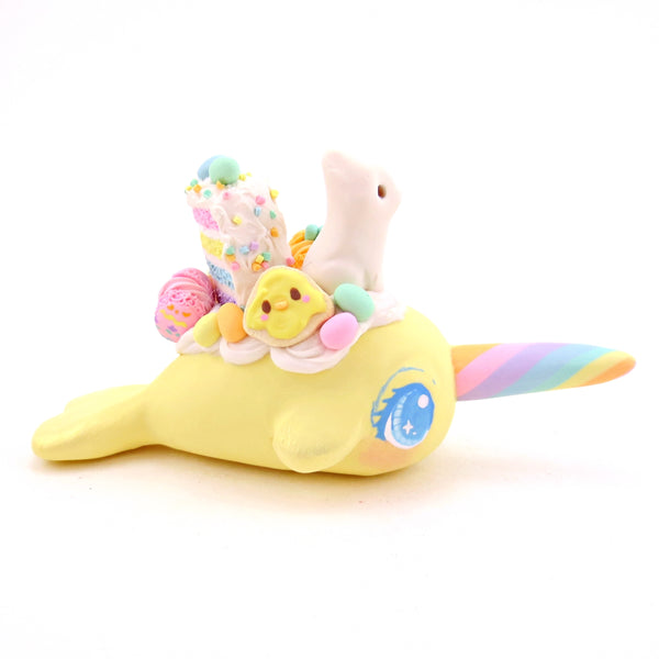 Yellow Easter Dessert Narwhal Figurine - Polymer Clay Easter Animal Collection