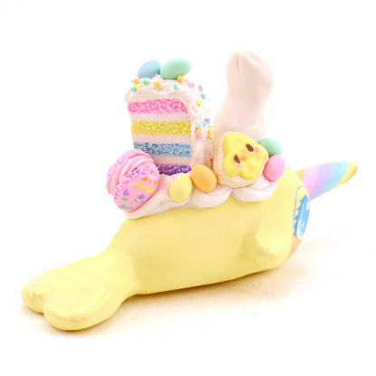 Yellow Easter Dessert Narwhal Figurine - Polymer Clay Easter Animal Collection