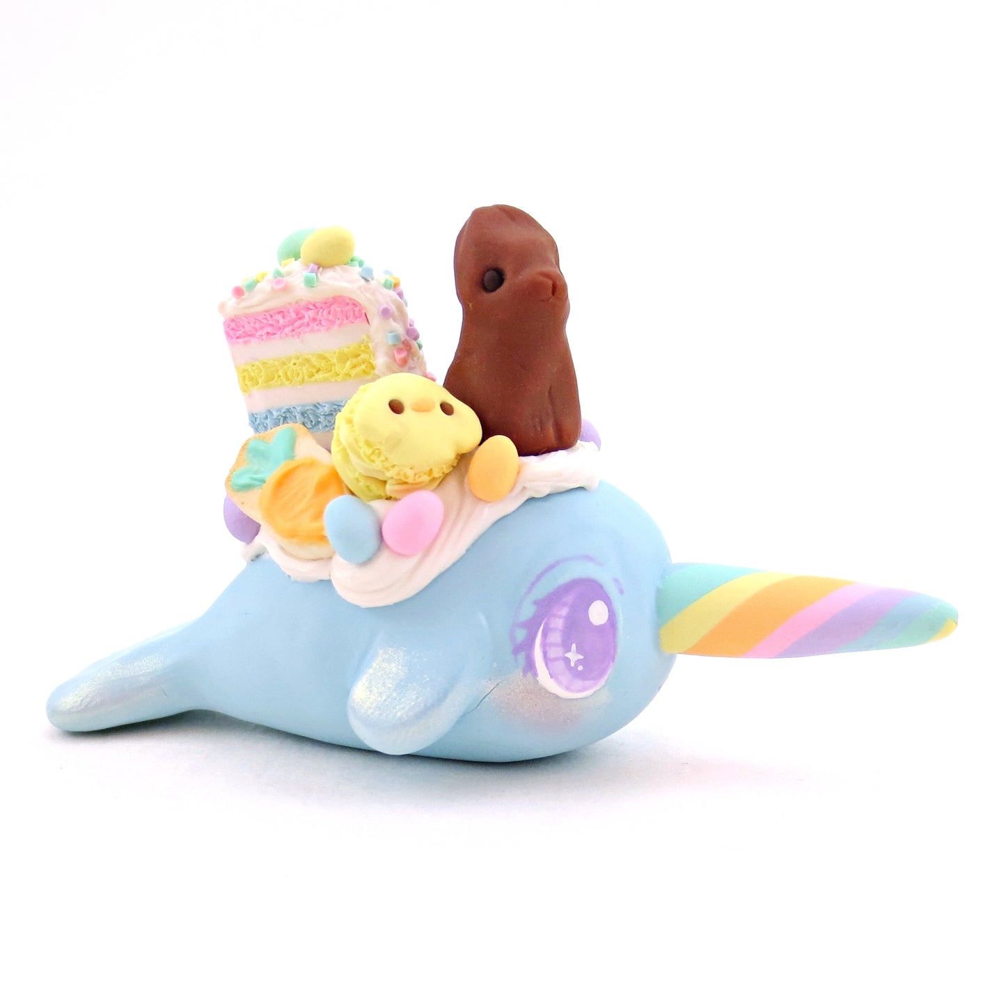 Blue Easter Dessert Narwhal Figurine - Polymer Clay Easter Animal Collection