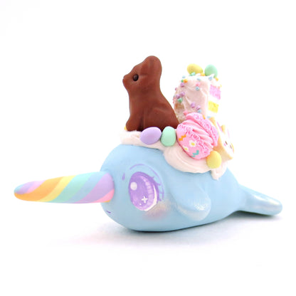 Blue Easter Dessert Narwhal Figurine - Polymer Clay Easter Animal Collection