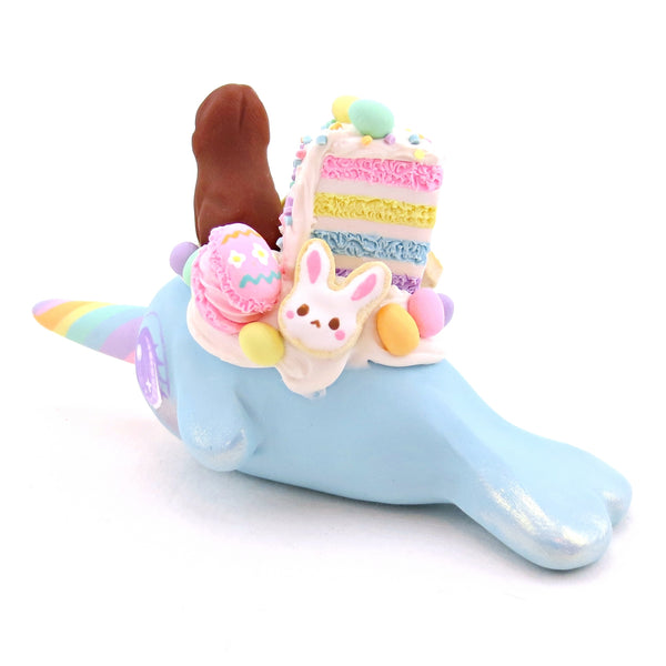 Blue Easter Dessert Narwhal Figurine - Polymer Clay Easter Animal Collection